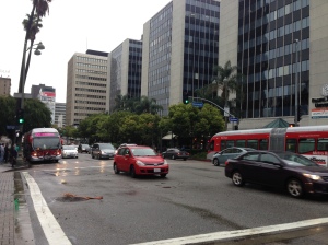 Wilshire and Normandie.  How do we drive in the rain again?